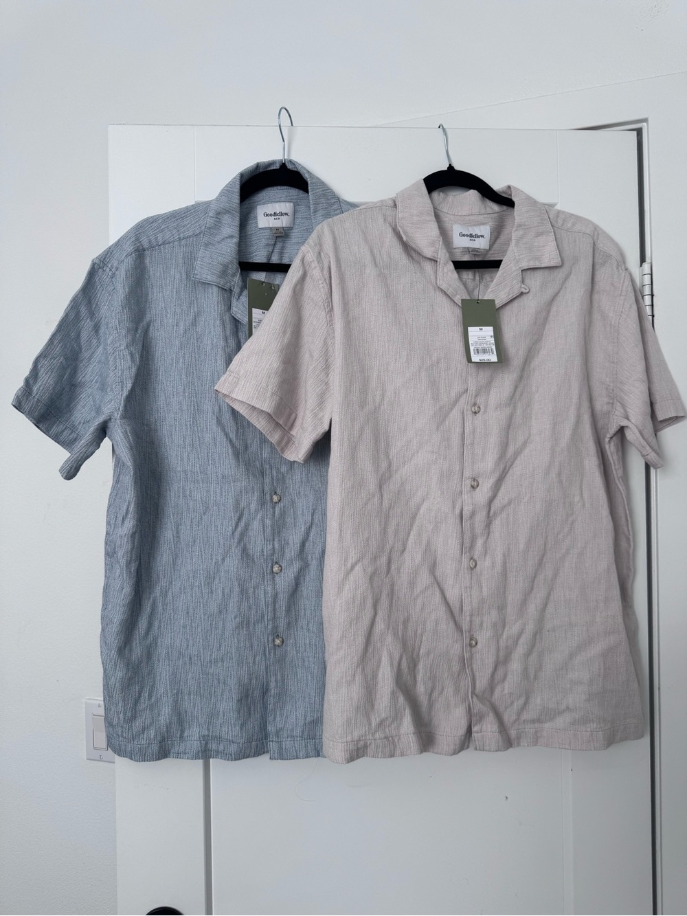 🌊 Goodfellow & Co Men’s Short-Sleeve Button-Up Shirt — Blue & Beige Size M